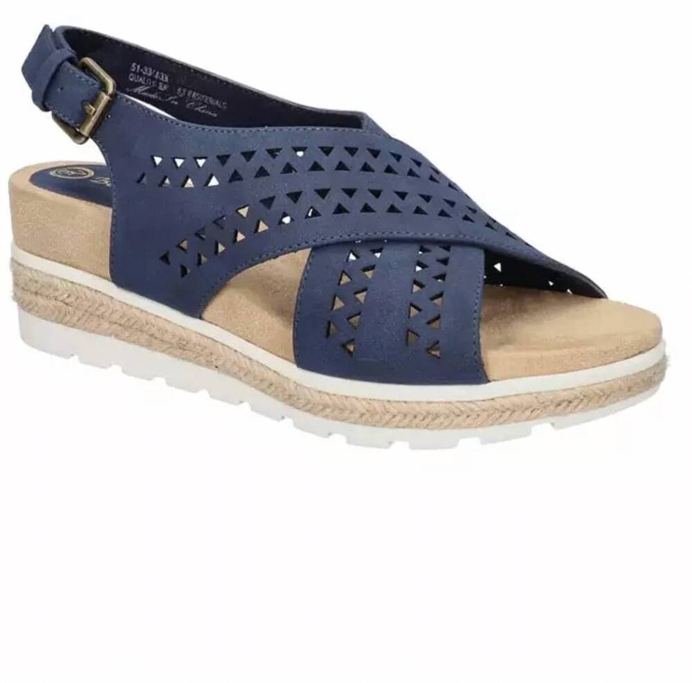 NEW BELLA-VITA SHOES SHOP women's cosette espadrille wedge sandals in navy